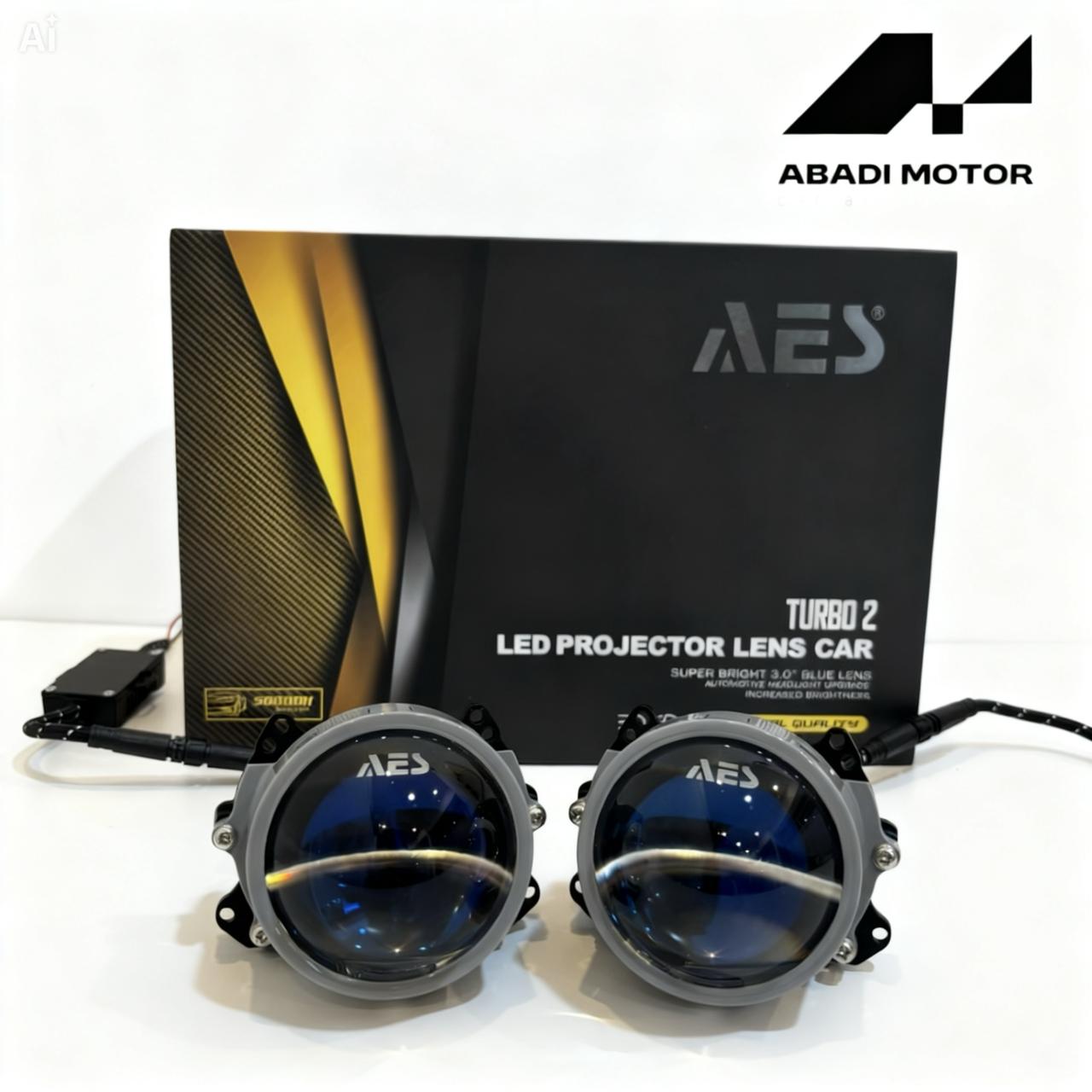 Bi-LED 3 INCH AES Turbo Gen 2 1 SET  - Tampilan Cahaya Putih, Desain Blue Glass, Flat Cut Off