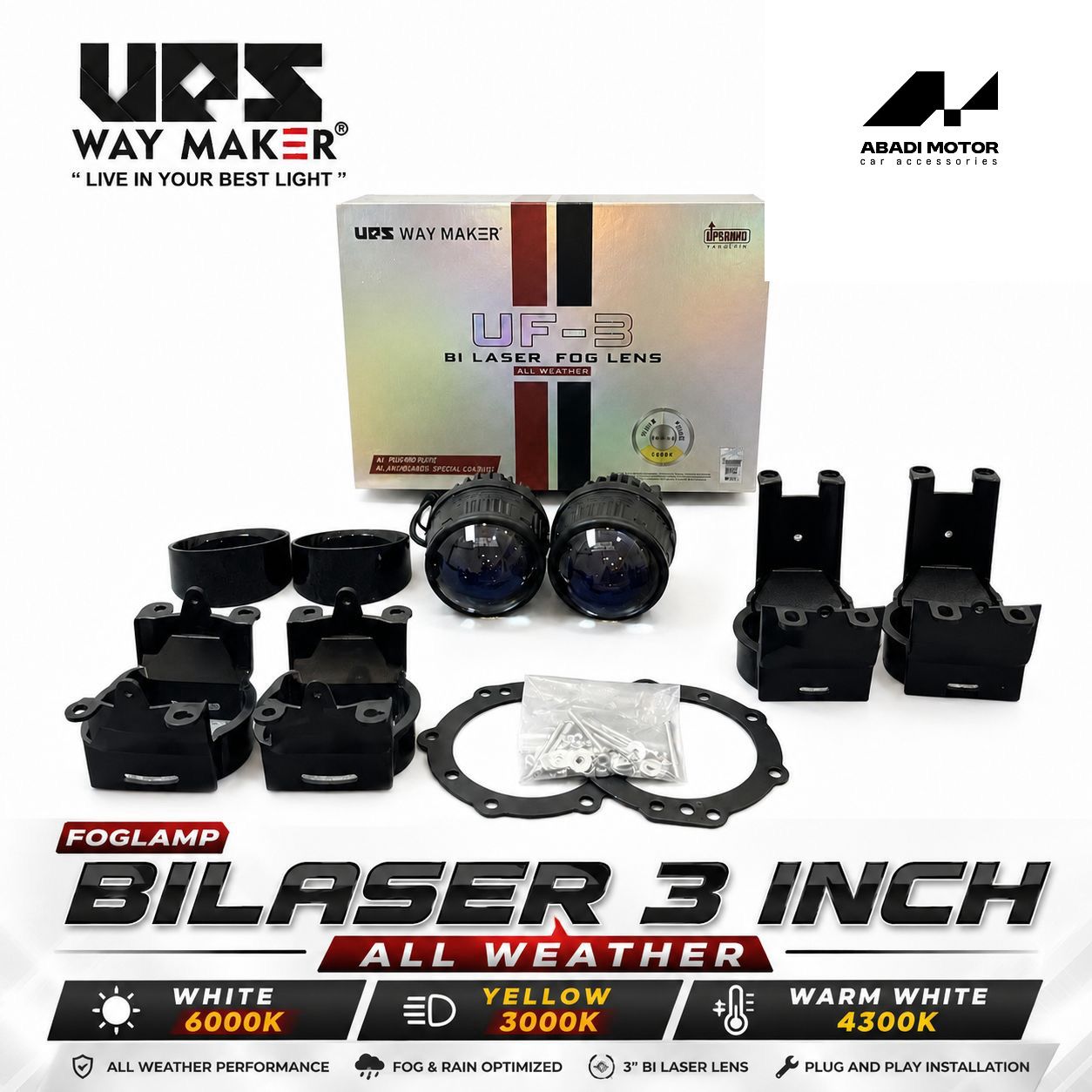 Foglamp Bi-LED / Bi-Laser UPS Way Maker UF-3 Premium Edition (Versi 3 Warna) ukuran 3 Inch