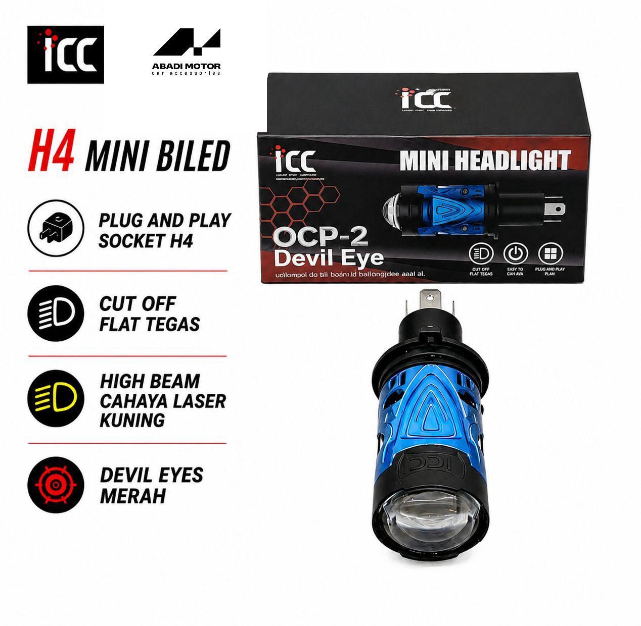 Projector Biled Mini Laser H4 OCP 55 Watt Merk ICC V2