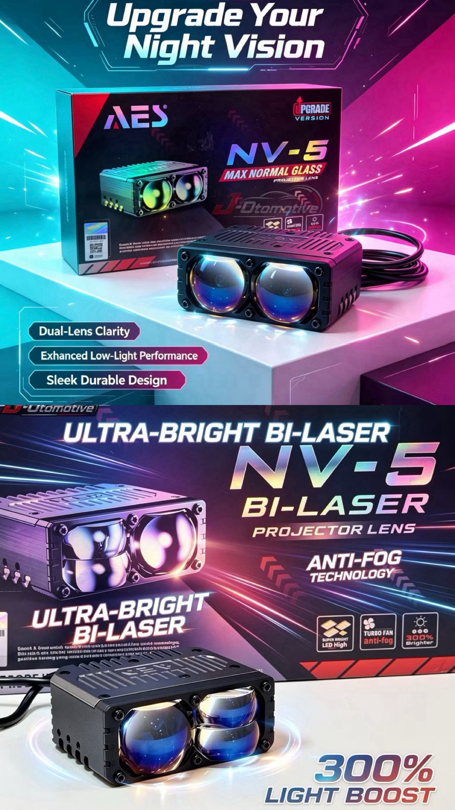 AES Lampu Tembak Biled/Velolaser NV5 NV-5 AES Bullaes 80 Watt 2 Mata dengan Teknologi Laser/Normal Glass untuk Performa T